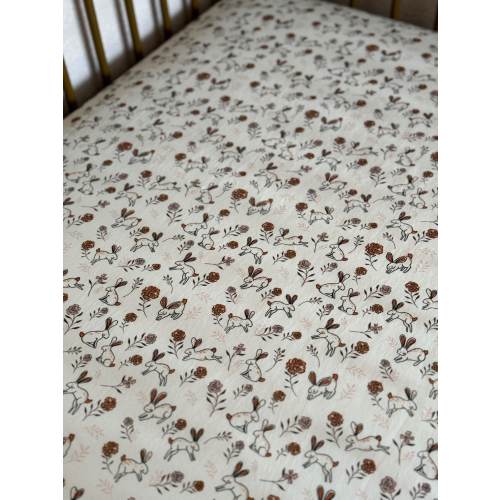 Bunny Crib Sheet: Vintage Floral Print, Handmade Cotton
