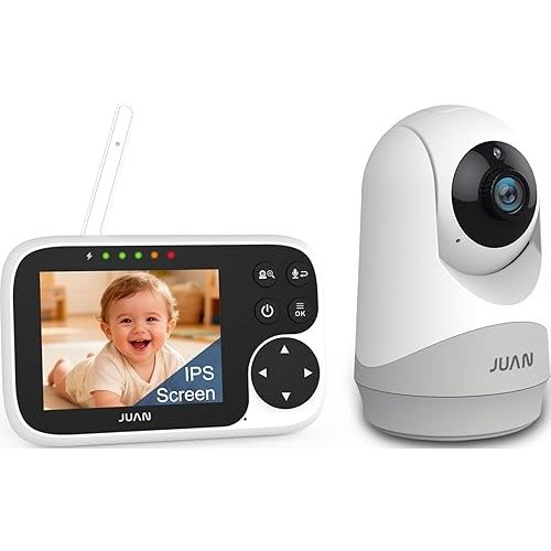 JUAN Baby Monitor with Camera and Audio, No WiFi 100% Private, 3500mAh Long Battery, 1000ft Range Connection, Remote Pan-Tilt-Zoom, Crystal Night Vision, 2-Way Talk for Newborn Infant