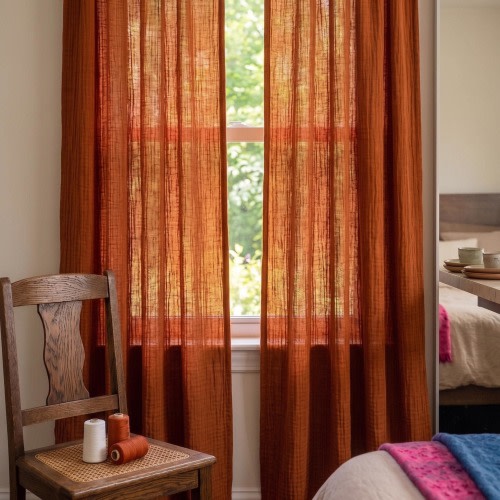 100% Cotton Gauze Curtain Panel, Crinkle Muslin Boho Drapes, Light Filtering