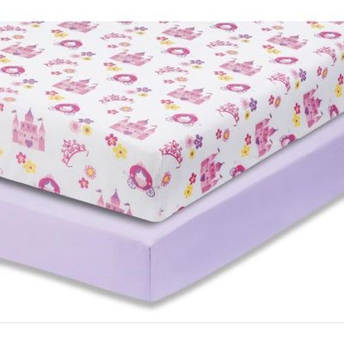Everyday Kids 2-Pack Fitted Girls Crib Sheets, Soft Breathable Polyester, Fits Standard Crib Mattress 28x52, Princess Lavender Nursery Sheets