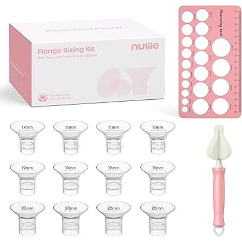 Nuliie 12PCS Flange Sizing Kit 17/19/21mm for 24mm Flange/Shield of Most Pumps, Silicone Flange Inserts Replacement Kit, Pumping Essential Kit for Moms