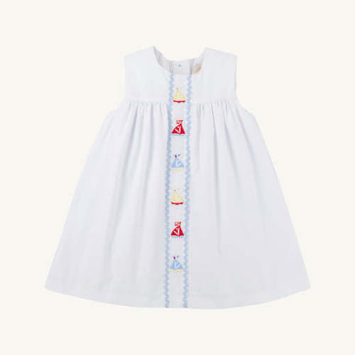 Sleeveless Tabitha's Teachers Pet Dress - Worth Avenue White with Sailboats