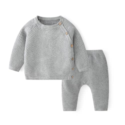 100% Cotton Knit Infant Baby Sweater and Pants Set, Unisex Newborn Boys Girls Outfit Long Sleeve Warm Clothes Newborn Gifts