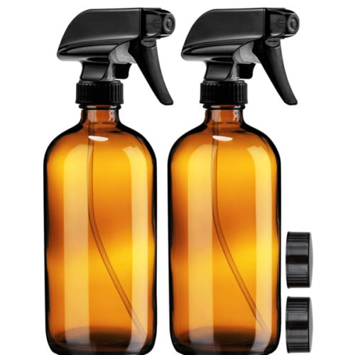 Sally's Organics Empty Amber Glass Spray Bottles - 2 Pack - Large 16oz Refillable Bottle for is Great for Essential Oils, Plants, Cleaning Solutions, Hair - Durable Nozzle - Fine Mist/Stream Setting