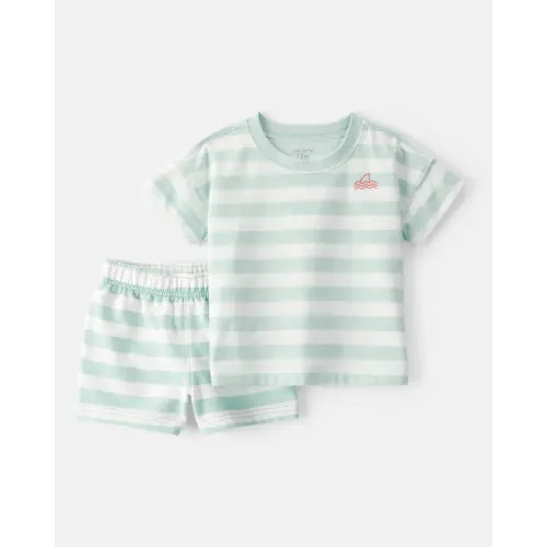 Baby Boy 2-Piece Shark Striped Top & Short Set - Blue/Ivory | Carter's