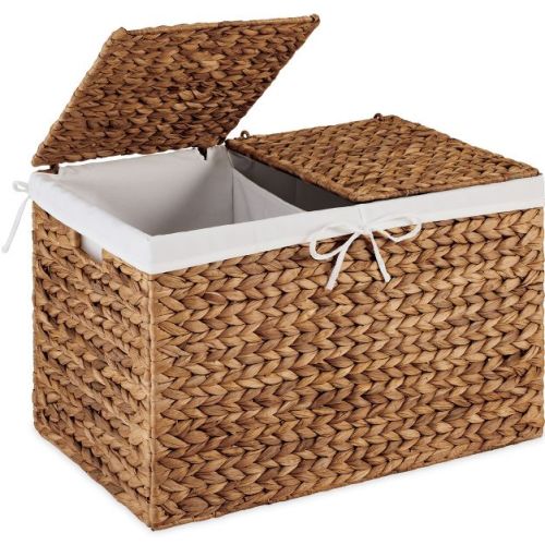 Best Choice Products Large Storage Basket w/ Separate Lid, Washable Sectioned Liner Bag - Chestnut