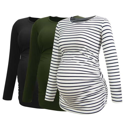 Long Sleeve Pregnancy Shirts Tops Maternity Clothes for Women 3-Pack