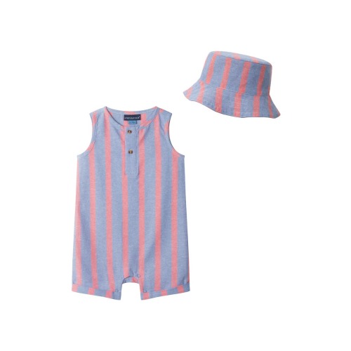 Cotton Seersucker Romper & Hat Set
