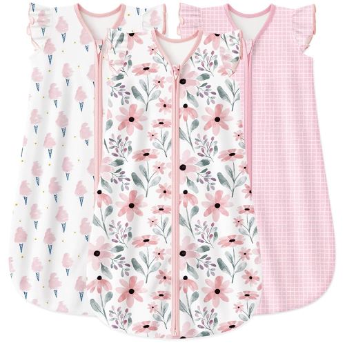 Yoofoss Baby Sleep Sack 6-12 Months Baby Wearable Blanket 100% Organic Cotton 2-Way Zipper TOG 0.5 Toddler Sleeping Sack 3 Pack, Lightweight Sleep Sacks for Babies(Medium)