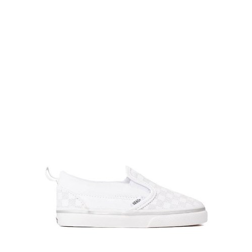 Vans Classic Slip-On V Checkerboard Skate Shoe - Baby / Toddler - True White / Silver | Journeys