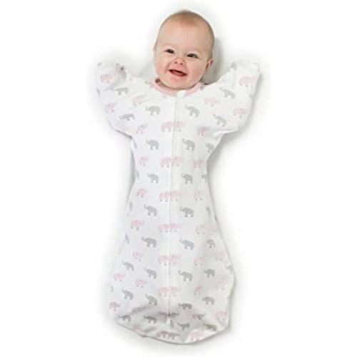 Amazon.com: Amazing Baby Transitional Swaddle Sack with Arms Up Half-Length Sleeves and Mitten Cuffs, Tiny Elephants, Sterling, Small, 0-3 Months, Small (6-14 Pound)