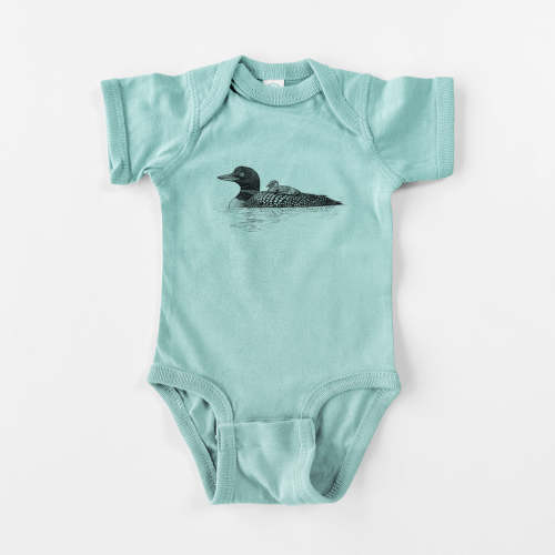 Common Loon with Chick - Gavia immer - Baby Fine Jersey Bodysuit
