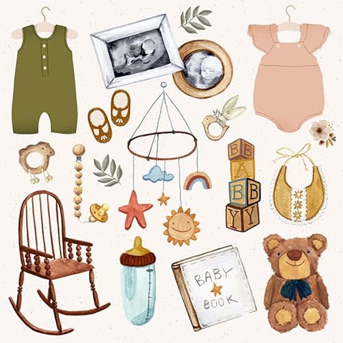 Scrapbook Customs 30379 Baby Watercolor Cut-Outs Elements #1-12 x 12 Scrapbook Paper - 1 Sheet