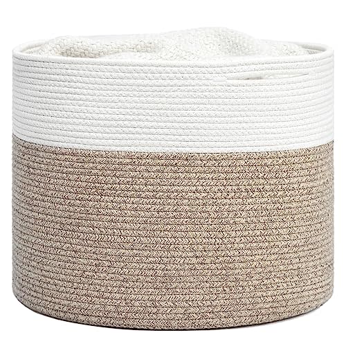 Goodpick Woven Rope Basket 15.8 x 13.8 inches, Toy Storage Basket for Organizing, Blanket Basket Living Room, Cloth Basket Storage Bin for Playroom, Shoe Basket Organizer