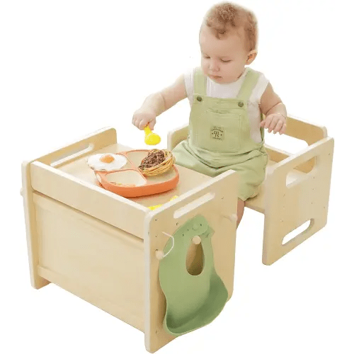 bpmfkid Montessori Weaning Table and Chair Set - Adjustable Design for Toddlers, Ideal for Mealtime, Learning, and Play