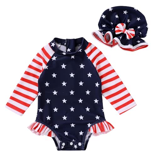 Infant Baby Girl Swimsuit One-Piece Long Sleeve Rash Guard with Hat Set Floral Zipper Bathing Suit Leopard Beach Wear