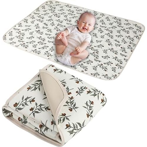 Baby Diaper Changing Pad, 19.7"x25.6" Waterproof Changing Pad Liners with 100% Muslin Cotton Front Top and Leather Back, Soft and Absorbent Portable Changing Mat for Travel, Changing Station