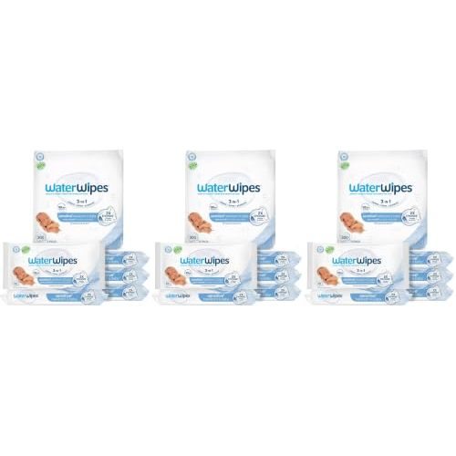 WaterWipes Sensitive+ Newborn & Baby Wipes, 3-In-1 Cleans, Cares, Protects, 99.9% Water, Unscented & Hypoallergenic, 900 Count (15 Packs)