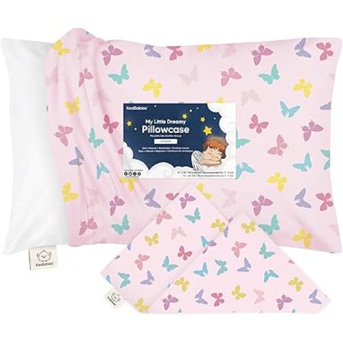 KeaBabies Toddler Pillowcase 13"x18" - Organic Cotton Toddler Pillowcase for Kids, Boys, Girls, Soft & Durable Cotton Cover for Miniature Sleepy Pillows, Cute Colors, Pillow Sold Separately (Flutter)