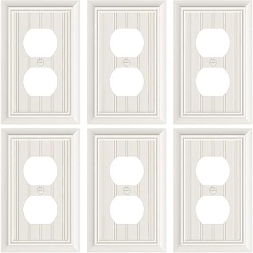 6-Pack Classic Beadboard Duplex Outlet Cover Plate, Decorative Light Almond Switch Plates and Outlet Covers, Natural Bamboo Fiber Wall Plates for Electrical Outlets, 1 Gang Receptacle Cover
