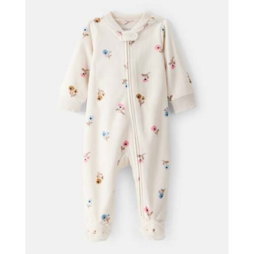 Baby Girl Floral Print Loose Fit Long-Sleeve 2-Way Zip Sleep & Play Pajamas - Cream | Carter's