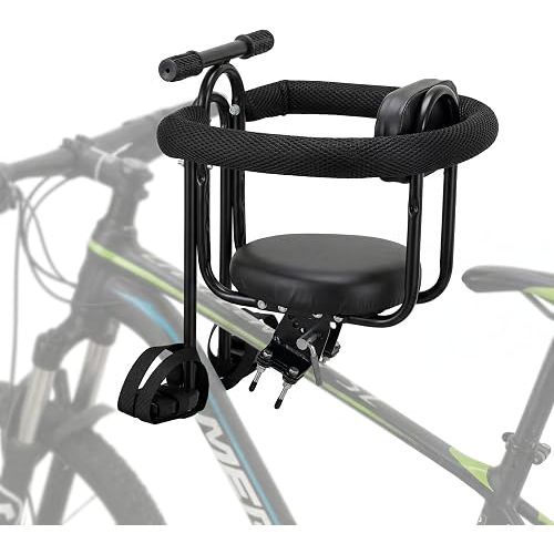 Toddler Bike Seat Front Mounted,Child Bicycle Saddle for Adult Bike,Kids Bike Seats for Mountain/Road/Cruiser Bikes, Kid Front Carrier,Full Guardrail,Safe & Comfortable for Baby 1-4 Yrs,Max Load 55lbs