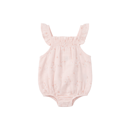 Baby Girl Bubble Romper with Ruffle Shoulder Straps
