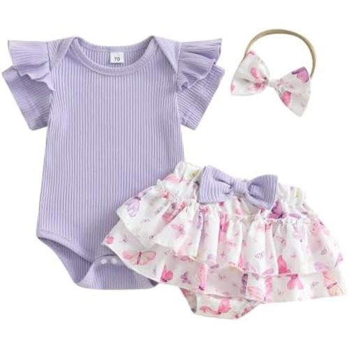 Newborn Summer Clothes Baby Girl Ruffle Short Sleeve Romper Tops Bow Skirt Infant Cute Girl Outfits