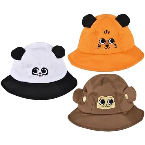 Forest & Twelfth Unisex Zoo Animal Bucket Hat for Kids Infant Sun Hat with Zoo Animal Faces and Ears, Colorful Baby Hat