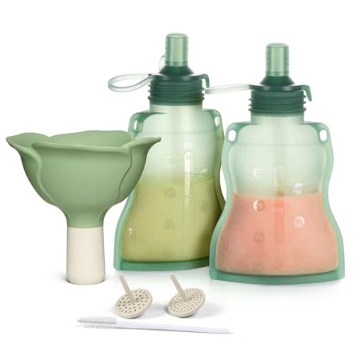 haakaa Fill & Go Yummy Pouch ＆ Flower Funnel Combo - Pea Green Pouch (2pcs) + Spring Green Funnel