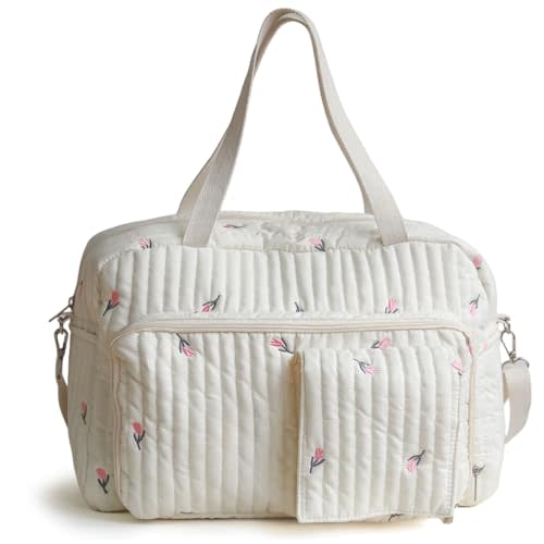 Padded Diaper Bag Tulips Design Handheld Maternity Cute Diaper Tote Bag Portable Mommy Travel Hospital Padded