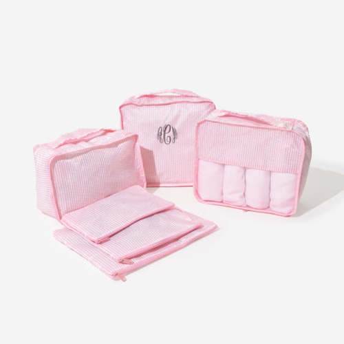 Monogrammed Youth Packing Bag Set | Pink Seersucker