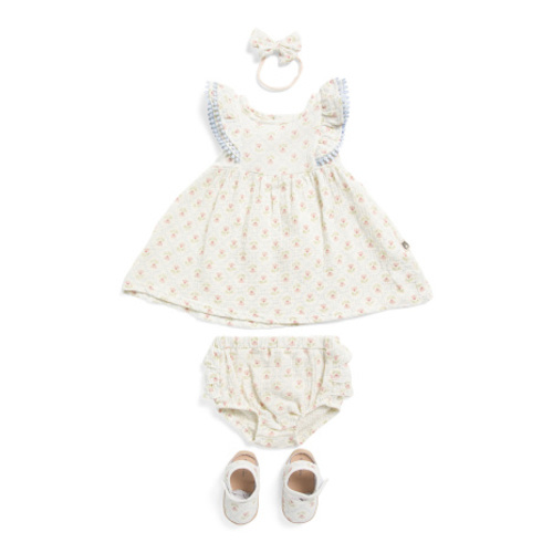 Infant Girls Trellis Flowers Dress Set With Headband And Shoes | Baby | Marshalls