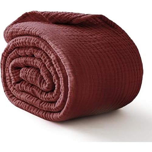 100% Cotton Muslin Blanket Large 50"x 70", 6 Layers Breathable and Lightweight Cotton Throw Blankets for Couch, Soft Cooling Summer Gauze Blanket for Adults All Season, Burgundy