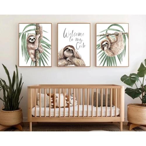 Sloth Nursery Art Prints: Welcome To My Crib, Rainforest Baby Decor, Set of 3