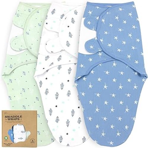 Bublo Baby Swaddles for Newborn Boys – 3-Pack Infant Swaddles 0-3 Months – Adjustable Newborn Swaddle Sleep Sack – Soft Organic Cotton Baby Wrap for Safe & Cozy Sleep