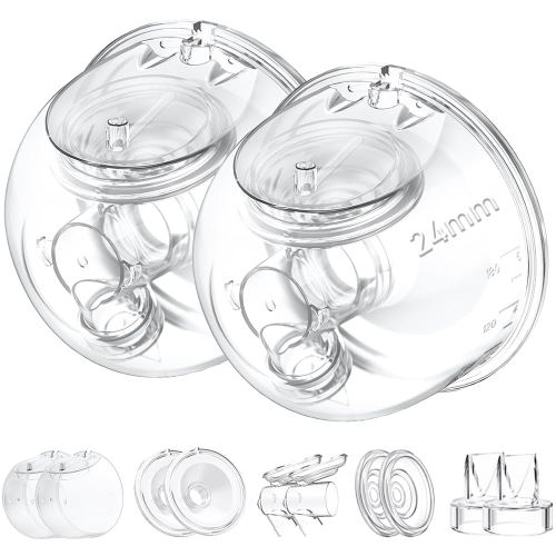 Two Full Milk Collector Cup Sets with 24mm Flange Compatible with Momcozy S12 Pro/S9 Pro Breast Pump, NOT for S9/S12, Replacement Pump Parts with Duckbill Valve, Flange, Diaphragm, Linker, Collector