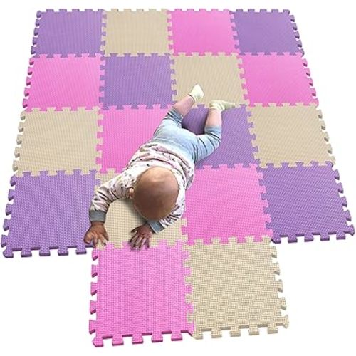 MQIAOHAM® 18 Pieces Puzzle Play Mats, Soft Baby Play Mat, Kids Interlocking Foam Floor Tiles, Toddlers Carpet Playmats G301018-103110111