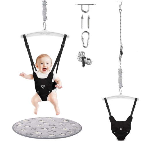 G TALECO GEAR Baby Jumper Doorway with Hook for Infant & Toddlers, Adjustable Strap for Baby Bouncers Indoor/Outdoor with Soft Rug, 6+ Months, Black