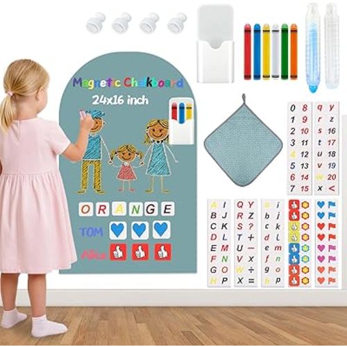 Arch Magnetic Chalkboard Wall Decal for Kids,Upgraded Thickened Arch Magnetic Chalkboard for Wall,Suitable for Home Decoration Wallpaper and Children's Game Room,School (Celadon, 24x16 Inch)