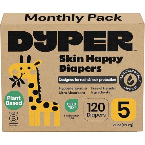 DYPER - Pack of 2 Baby Diapers Size 1 (72 Count) - Leak Proof, Plant Based, Hypoallergenic & Ultra Absorbent Disposable Diaper for Day & Overnight, Skin-Friendly Comfort Size 1 Diapers (8-14 lbs)