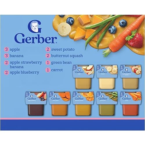Gerber Stage 2 Baby Food, Fruit & Veggie Favorites Tubs, Baby Puree, Variety 32PK
