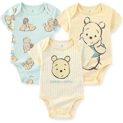Disney Winnie the Pooh Baby Boys 3 Pack Bodysuit Creeper for Newborn and Infant