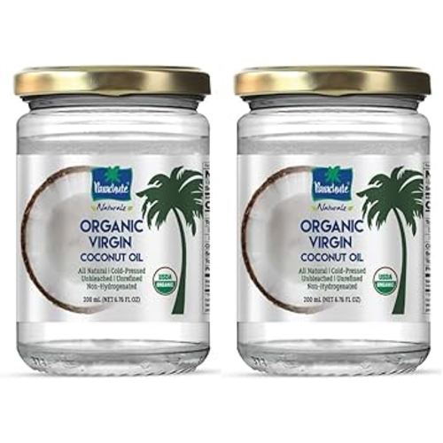 Parachute Naturalz Organic Virgin Coconut Oil | Cooking, Hair, Body Oil & Pulling | Cold Pressed | Unrefined | Unbleached | MCT Oil | USDA Certified | 6.7 fl.oz | Pack of 2 | Glass Jar