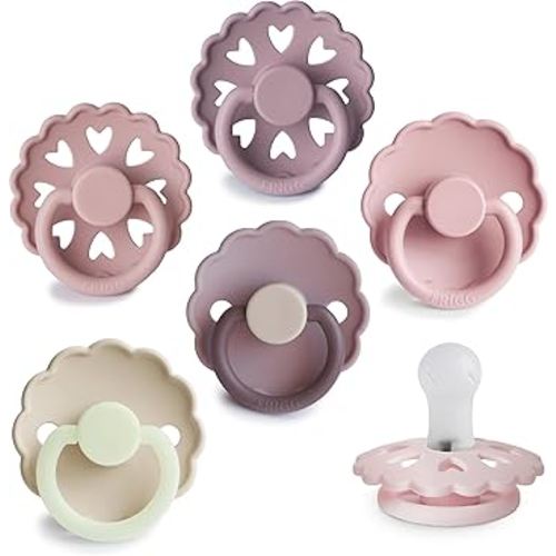 FRIGG SilkySoft Silicone Baby Pacifier 6-Pack Blooming Love | Made in Denmark | BPA-Free (0-6 Months)