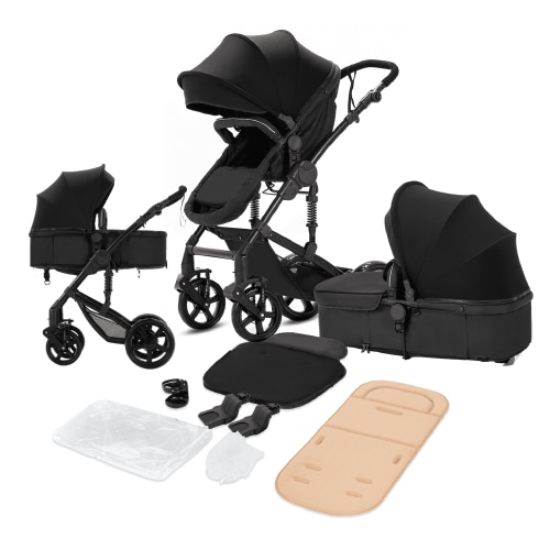 Baby Stroller Foldable Pram & Baby Pushchair with Reversible Bassinet for Newborns and Toddlers,Easy Fold Lightweight,Unisex(Black)）