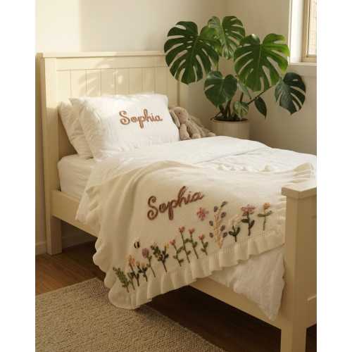 Personalized Handmade Floral Ruffle Blanket| Pregnancy Announcement| Gift for Baby Shower|Embroidered Kid's Blanket | Unique Newborn Blanket