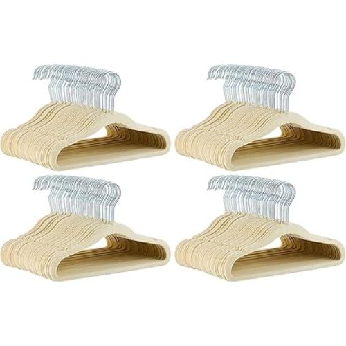 Amazon Basics Kids Velvet, Space Saving, Non-Slip Clothes Hangers for Infant and Toddler, Durable, 11.6 inches (for Baby Clothes), Pack of 200, Beige