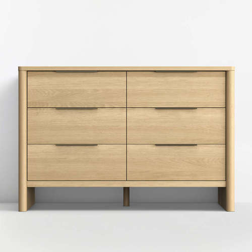 Redondo 54" Natural Oak Wood Wide 6-Drawer Kids Dresser