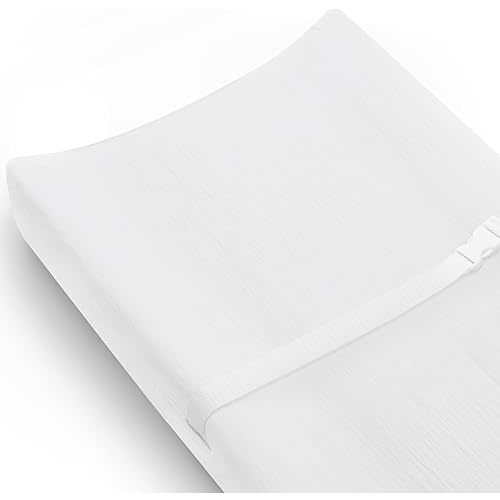 Changing Pad Cover for Baby Girls Boys, Muslin Changing Table Pad Covers with Boho Style, Neutral Color Soft and Breathable (White)